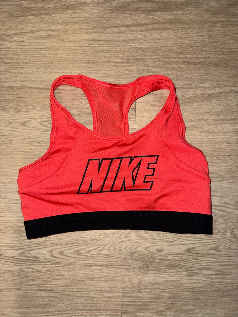Nike Coral-Red Racerback Sports Bra with Black Band
